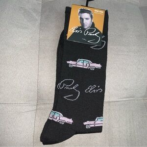 ELVIS PRESLEY 1 Pair of Black Crew Socks with Pink Car Design
